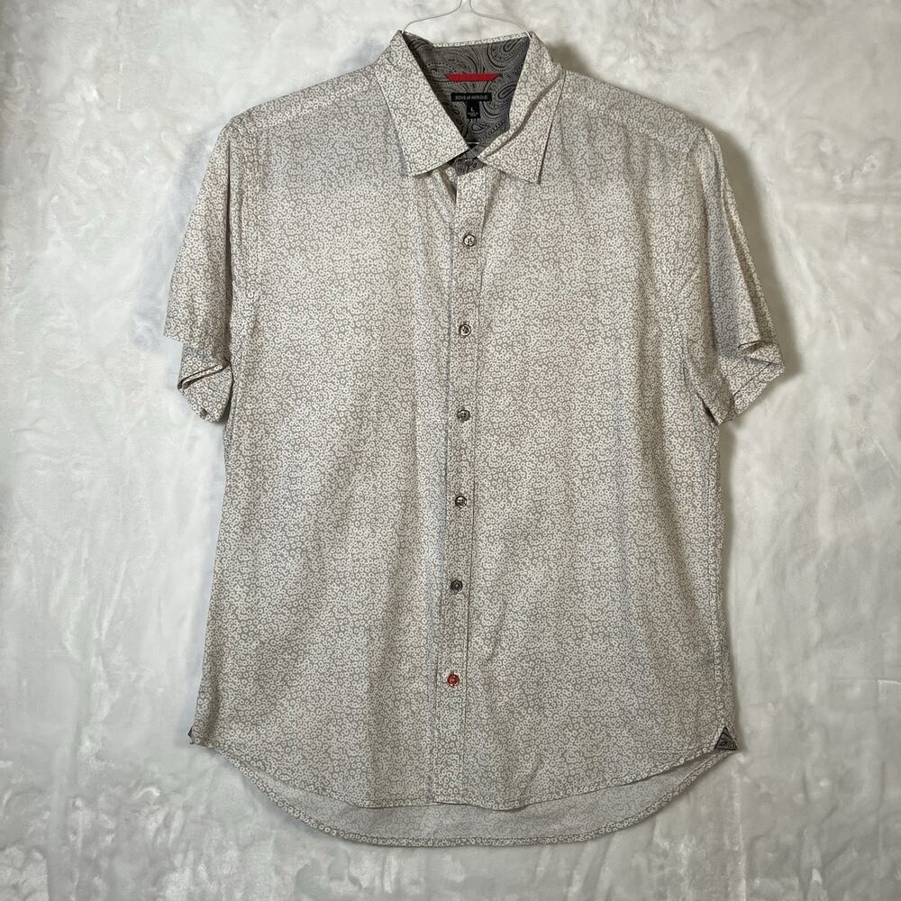 Sons Of Intrigue Short Sleeve Beige Pattern Flower Shirt Mens Medium L